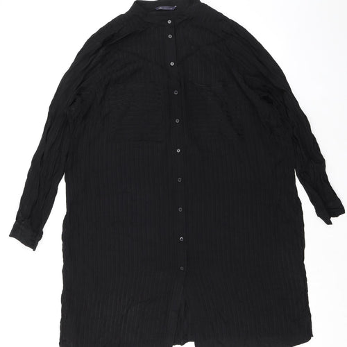 Marks and Spencer Womens Black Viscose Tunic Button-Up Size 22 Round Neck