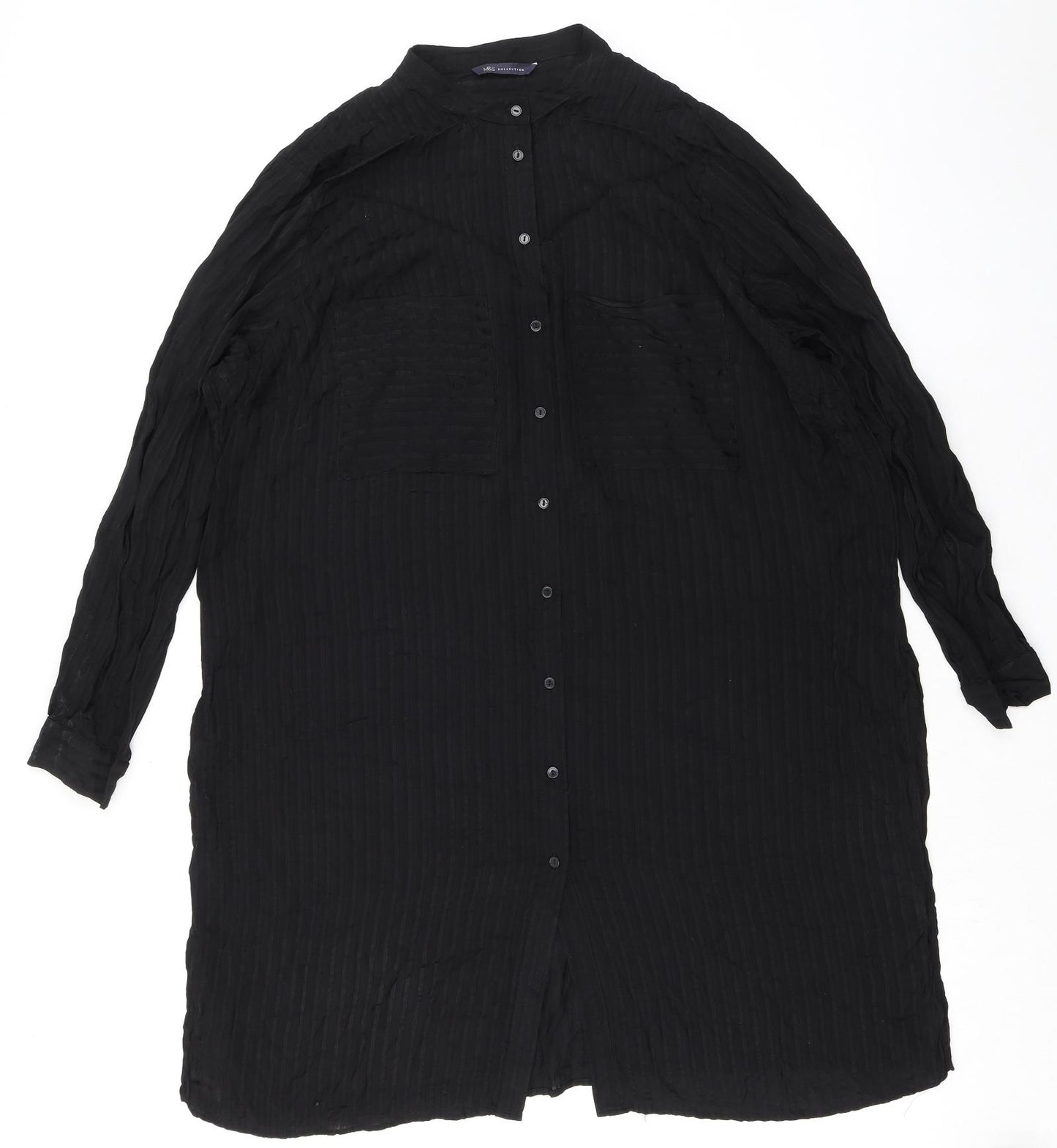 Marks and Spencer Womens Black Viscose Tunic Button-Up Size 22 Round Neck