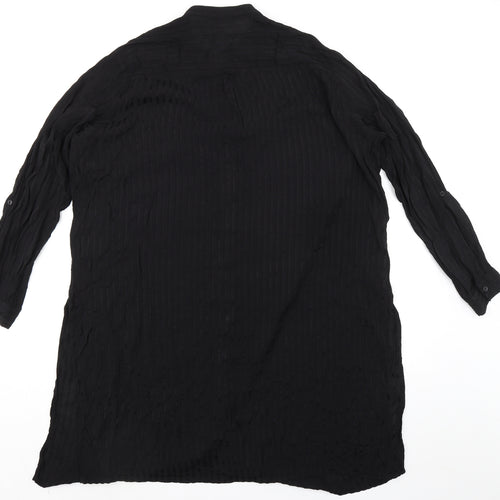 Marks and Spencer Womens Black Viscose Tunic Button-Up Size 22 Round Neck