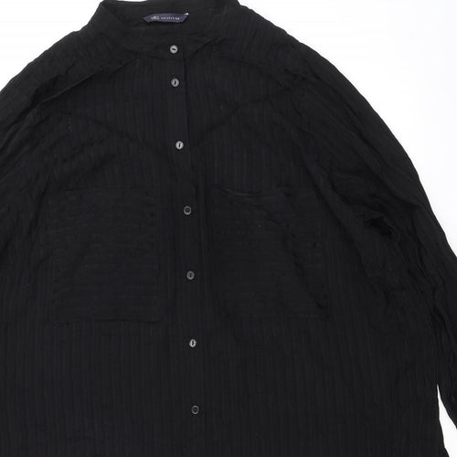 Marks and Spencer Womens Black Viscose Tunic Button-Up Size 22 Round Neck