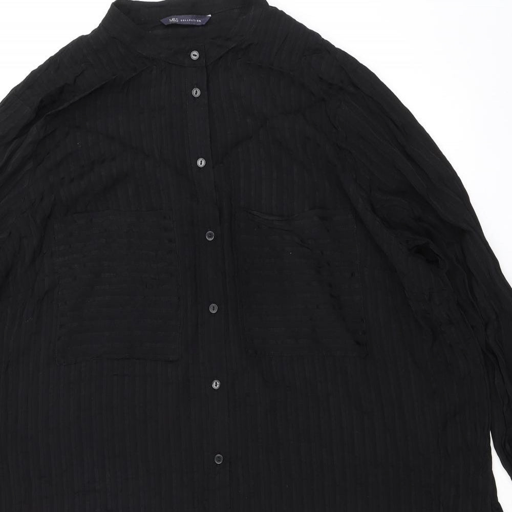 Marks and Spencer Womens Black Viscose Tunic Button-Up Size 22 Round Neck