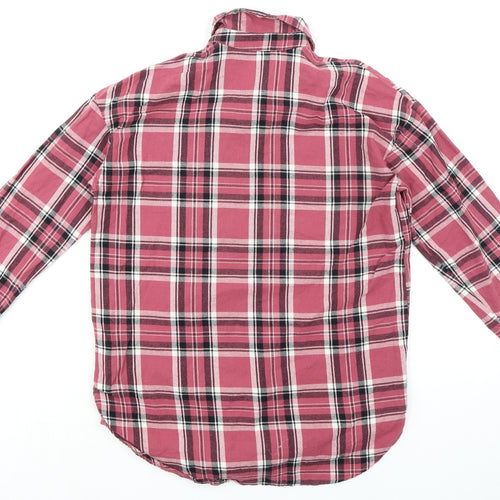New Look Girls Pink Plaid 100% Cotton Basic Button-Up Size 12 Years Collared Button