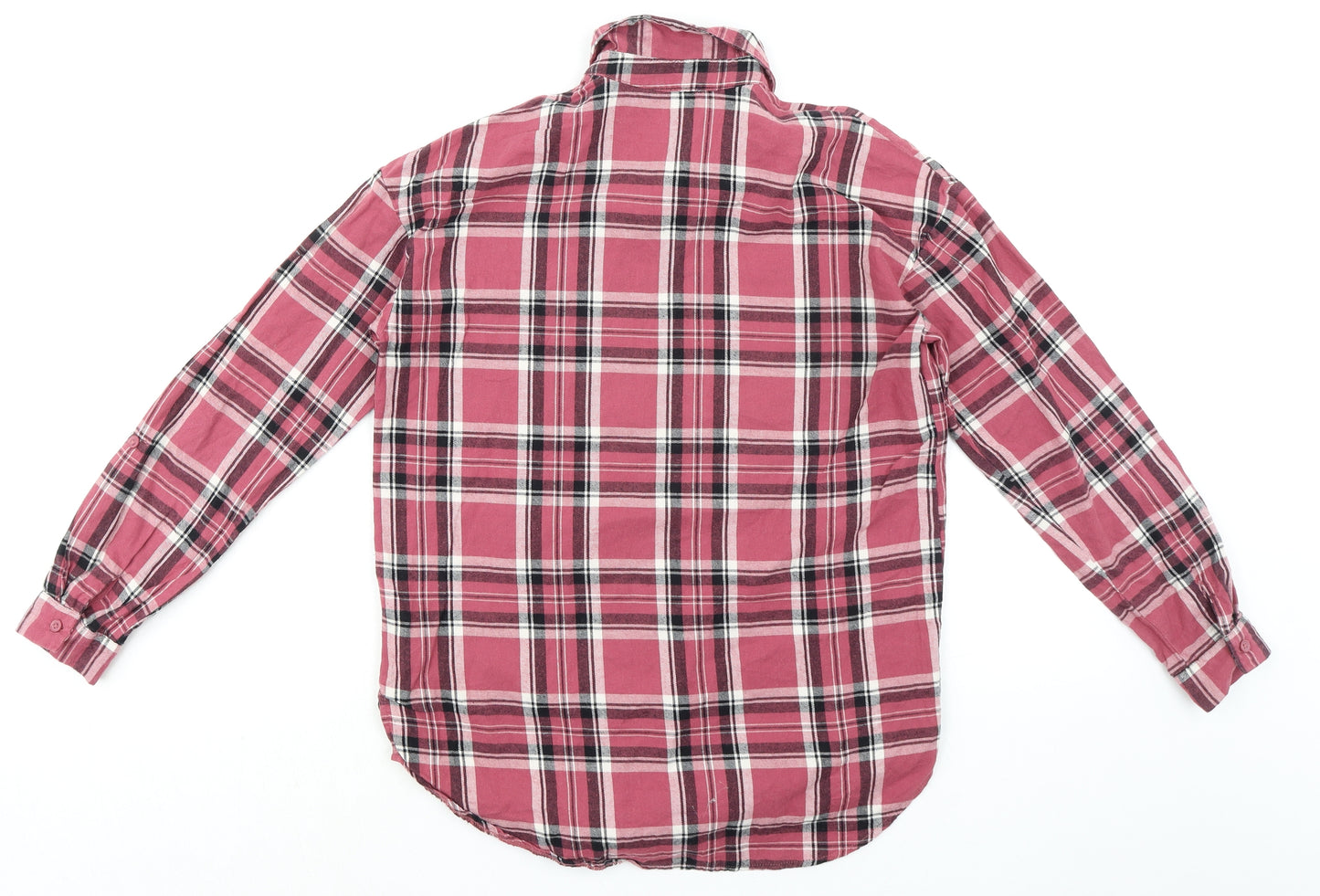 New Look Girls Pink Plaid 100% Cotton Basic Button-Up Size 12 Years Collared Button