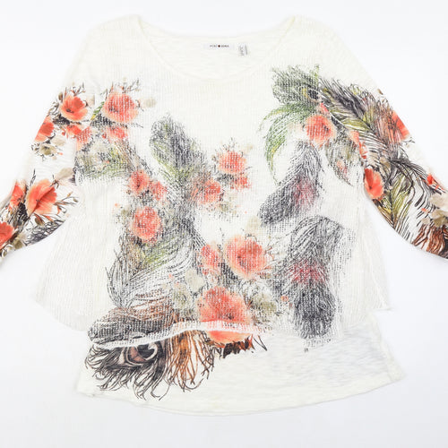 Punt Roma Womens Multicoloured Floral Polyester Basic Blouse Size M Boat Neck - Layered