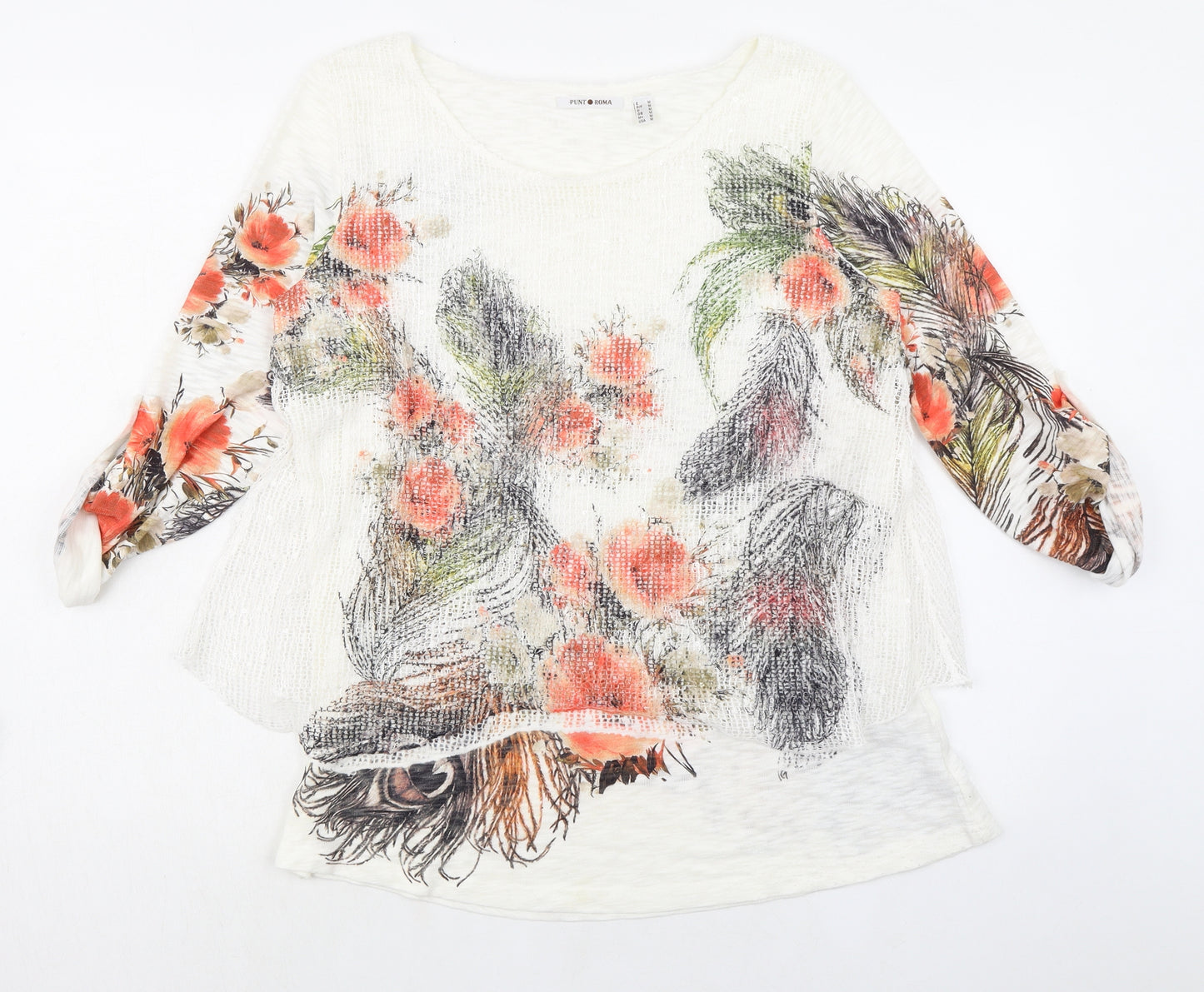 Punt Roma Womens Multicoloured Floral Polyester Basic Blouse Size M Boat Neck - Layered
