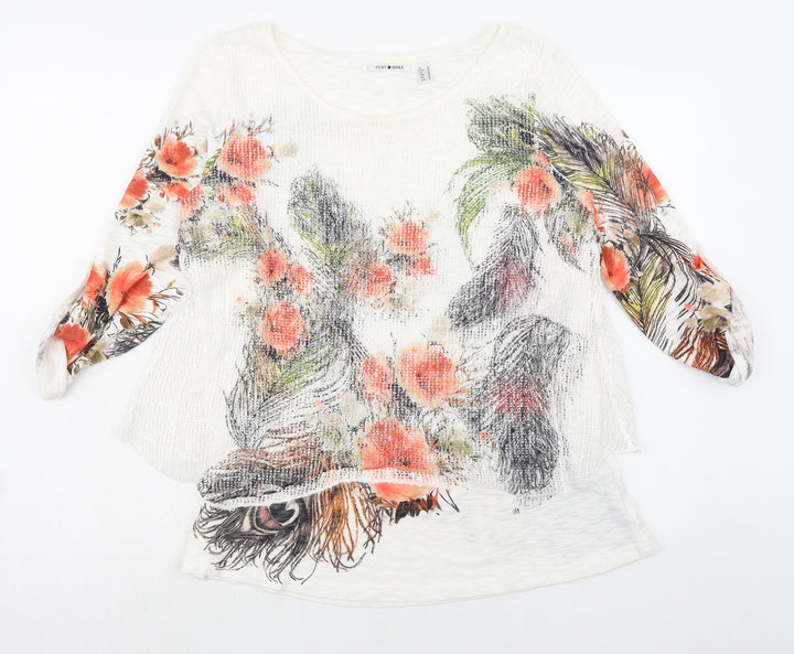 Punt Roma Womens Multicoloured Floral Polyester Basic Blouse Size M Boat Neck - Layered