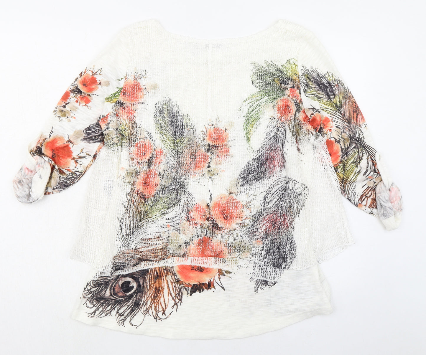 Punt Roma Womens Multicoloured Floral Polyester Basic Blouse Size M Boat Neck - Layered