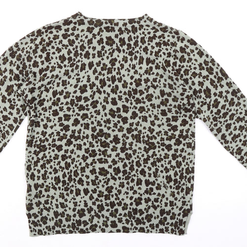 Marks and Spencer Womens Grey Round Neck Animal Print Acrylic Pullover Jumper Size 10 - Leopard Print