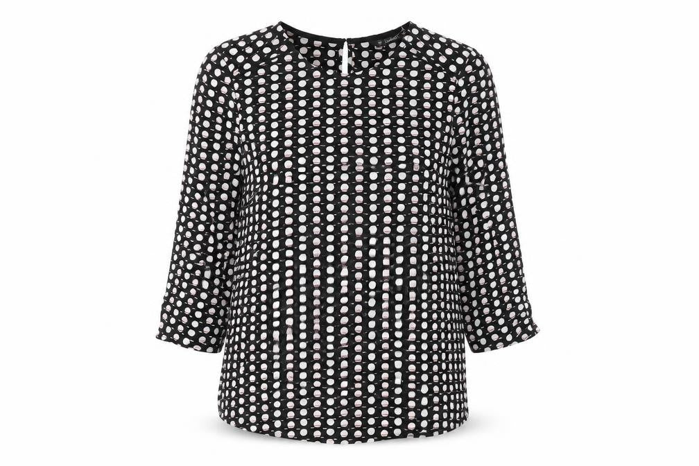 Dunnes Womens Black Geometric Polyester Basic Blouse Size XS Round Neck
