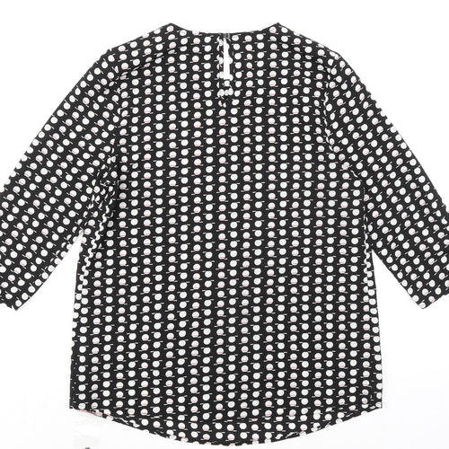 Dunnes Stores Womens Black Geometric Polyester Basic Blouse Size XS Round Neck