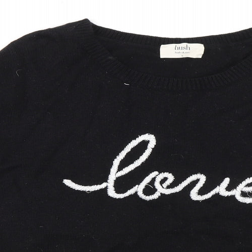 Hush Womens Black Round Neck Cotton Pullover Jumper Size L - Love
