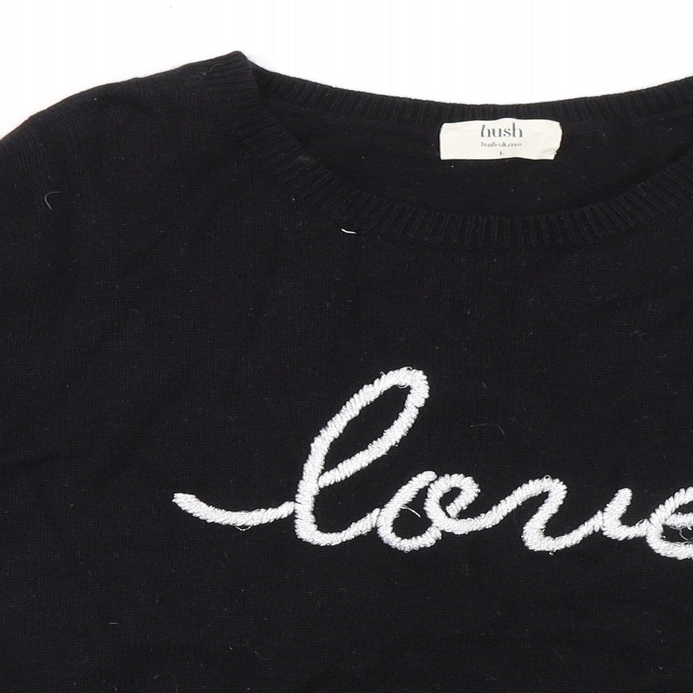 Hush Womens Black Round Neck Cotton Pullover Jumper Size L - Love
