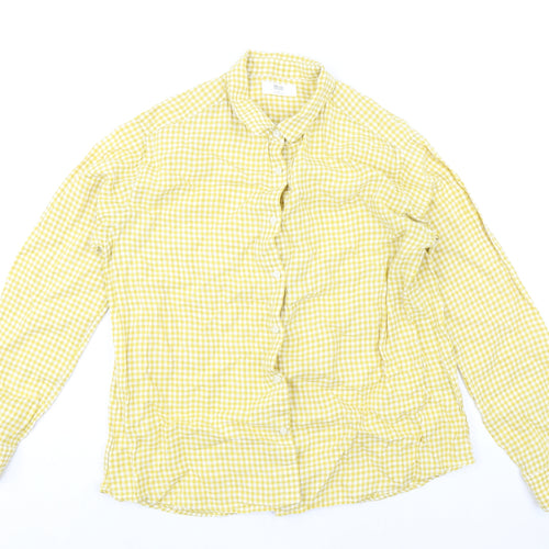 Uniqlo Mens Yellow Check Linen Button-Up Size M Collared Button