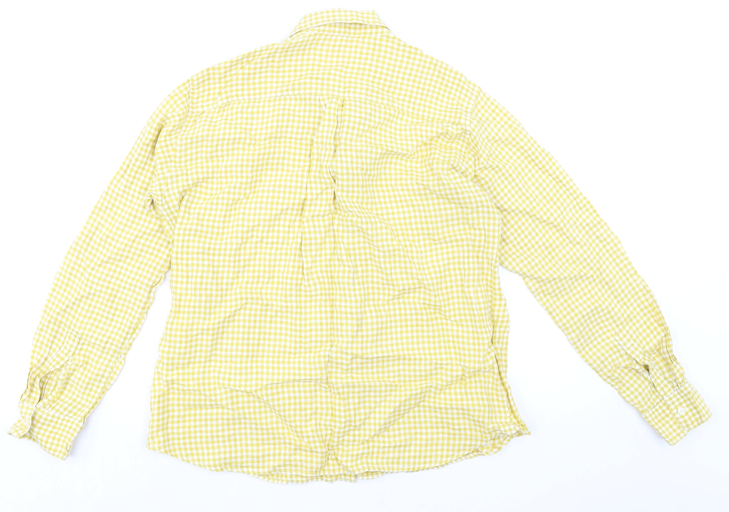 Uniqlo Mens Yellow Check Linen Button-Up Size M Collared Button