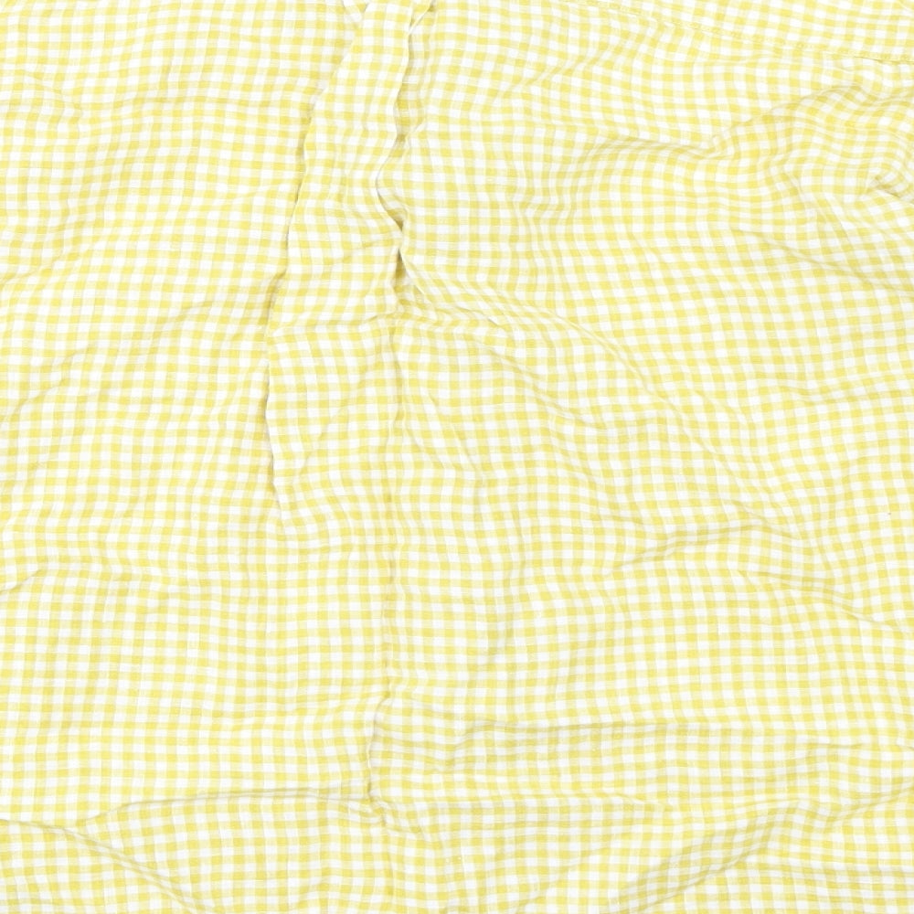 Uniqlo Mens Yellow Check Linen Button-Up Size M Collared Button