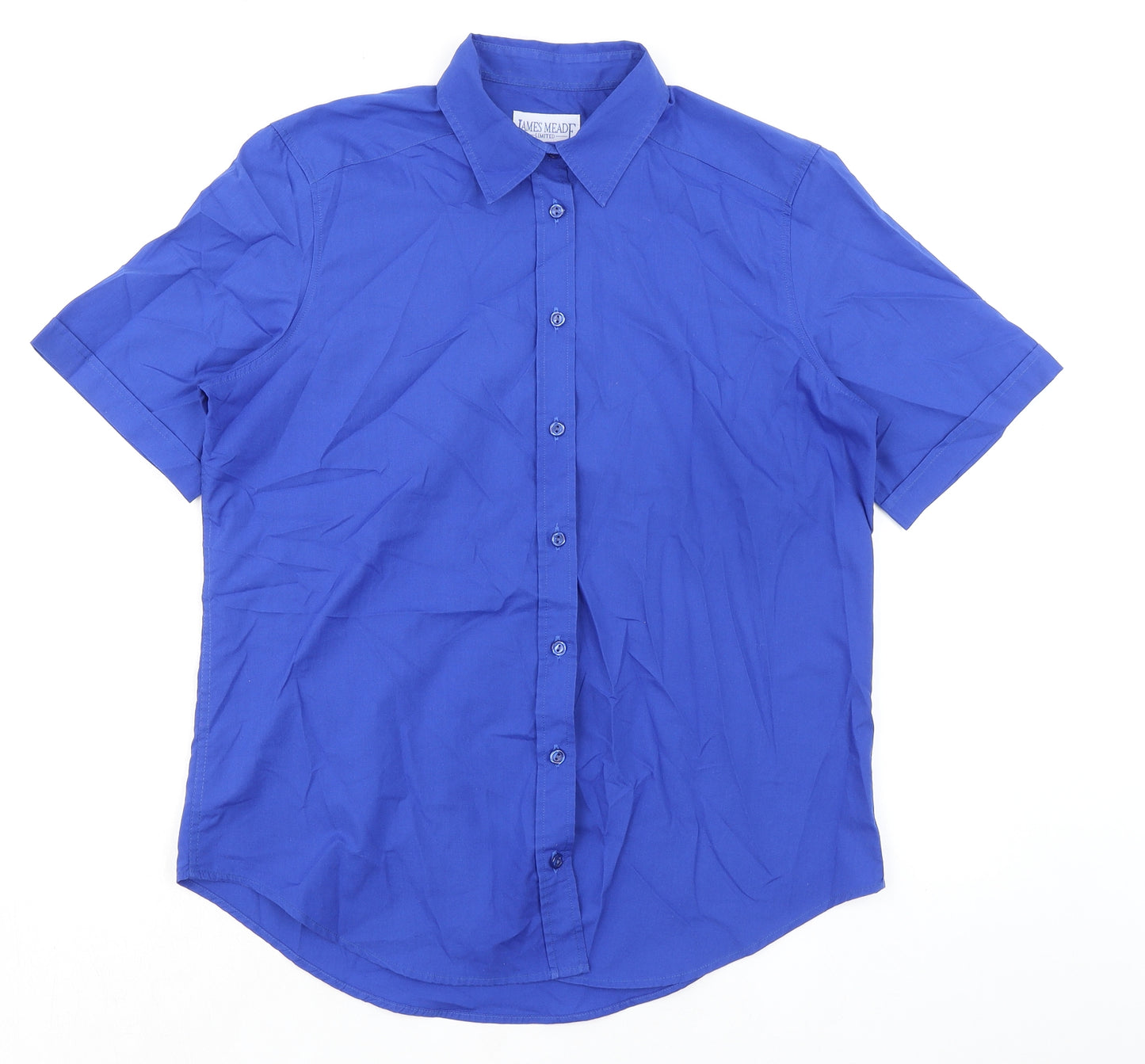 James Meade Womens Blue Polyester Basic Button-Up Size 14 Collared