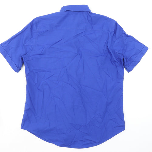 James Meade Womens Blue Polyester Basic Button-Up Size 14 Collared