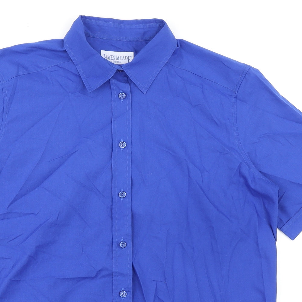 James Meade Womens Blue Polyester Basic Button-Up Size 14 Collared