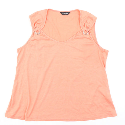 CHICME Womens Orange Polyester Basic Tank Size L Scoop Neck