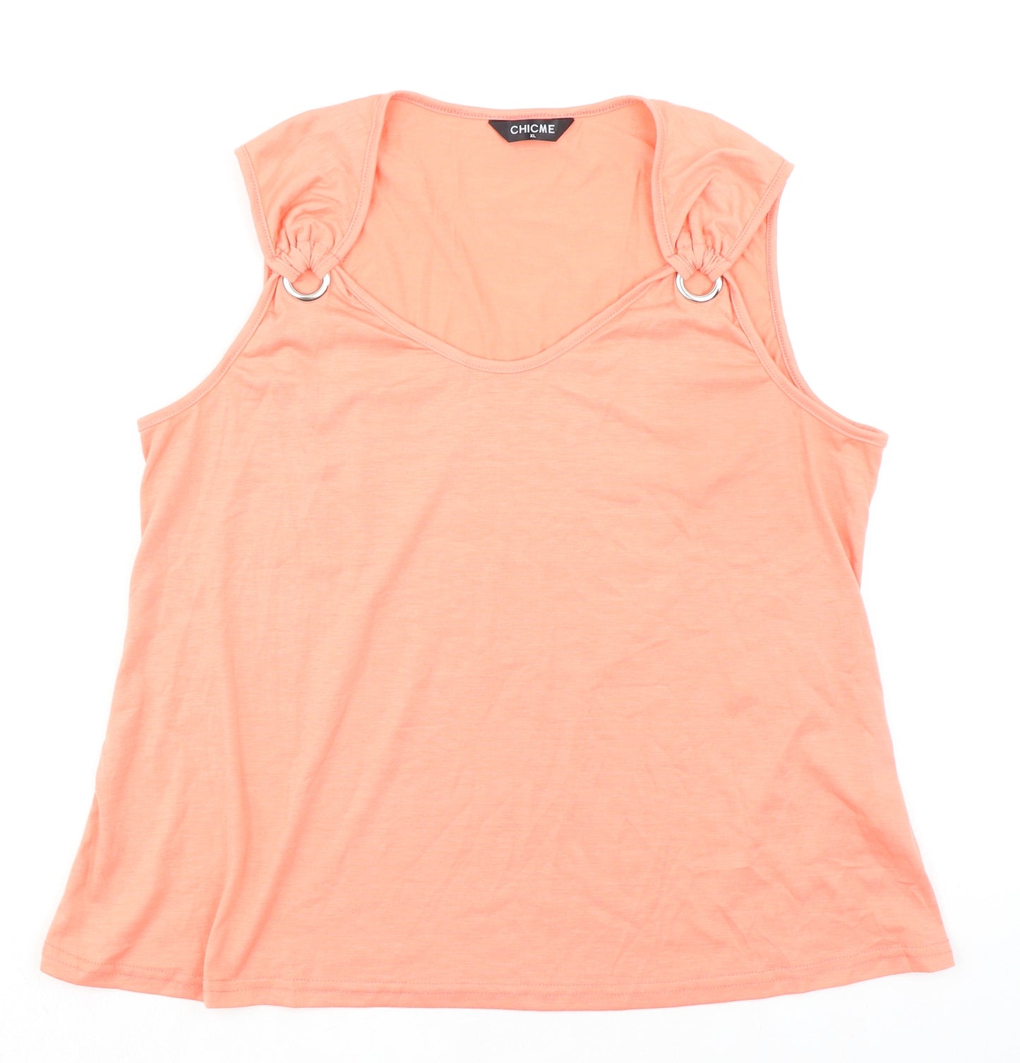 CHICME Womens Orange Polyester Basic Tank Size L Scoop Neck