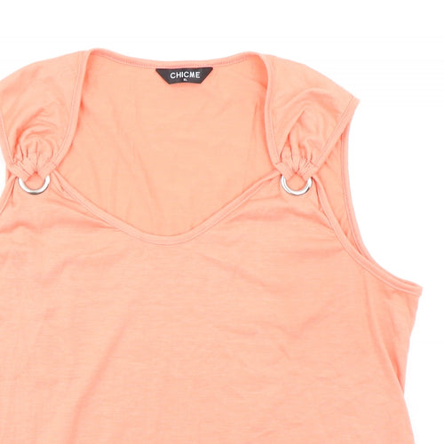 CHICME Womens Orange Polyester Basic Tank Size L Scoop Neck