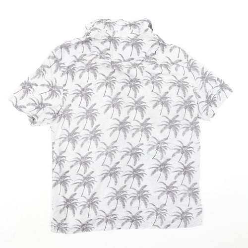 AllSaints Mens Grey Geometric Viscose Button-Up Size L Collared Button - Palm tree