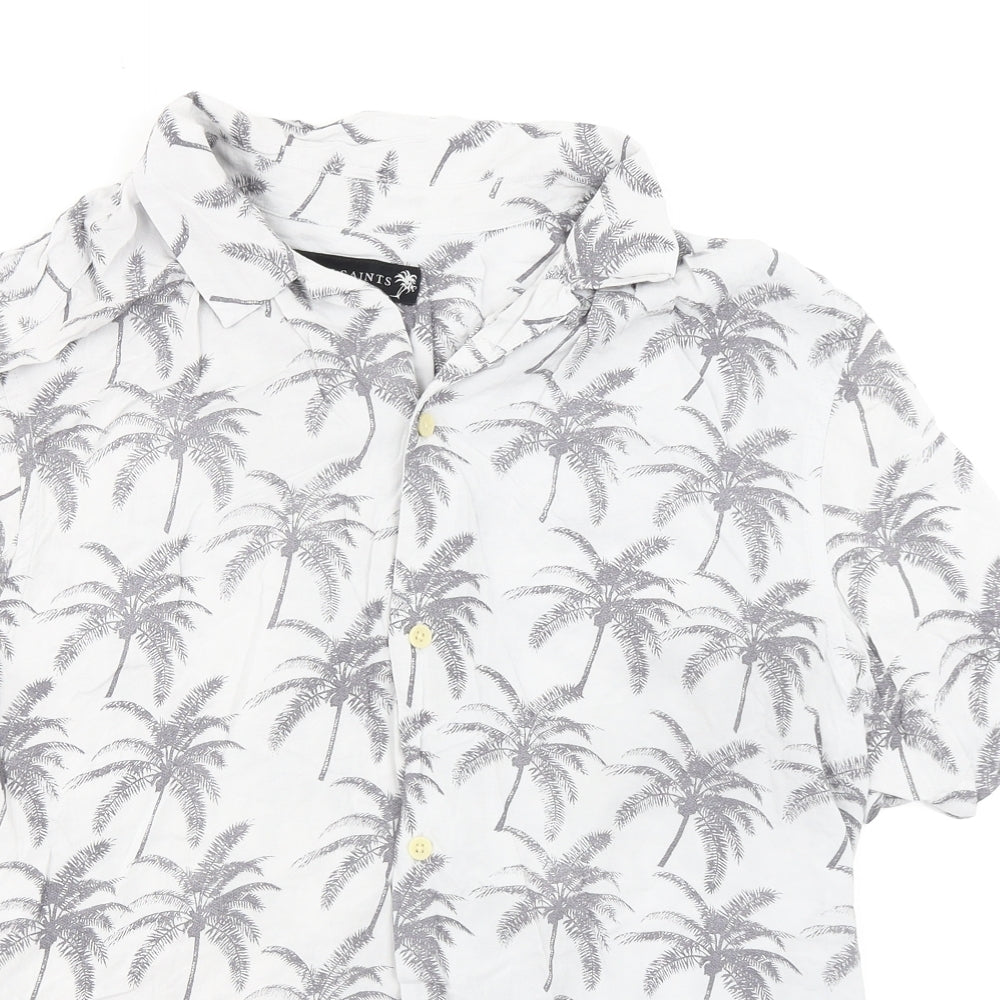 AllSaints Mens Grey Geometric Viscose Button-Up Size L Collared Button - Palm tree