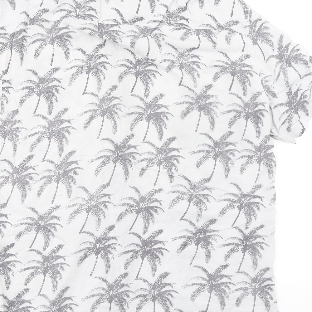 AllSaints Mens Grey Geometric Viscose Button-Up Size L Collared Button - Palm tree