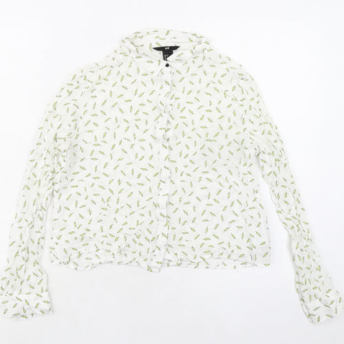 H&M Womens Ivory Geometric Viscose Basic Button-Up Size 10 Collared - Lightening Bolt