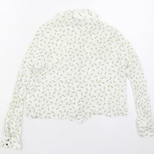 H&M Womens Ivory Geometric Viscose Basic Button-Up Size 10 Collared - Lightening Bolt
