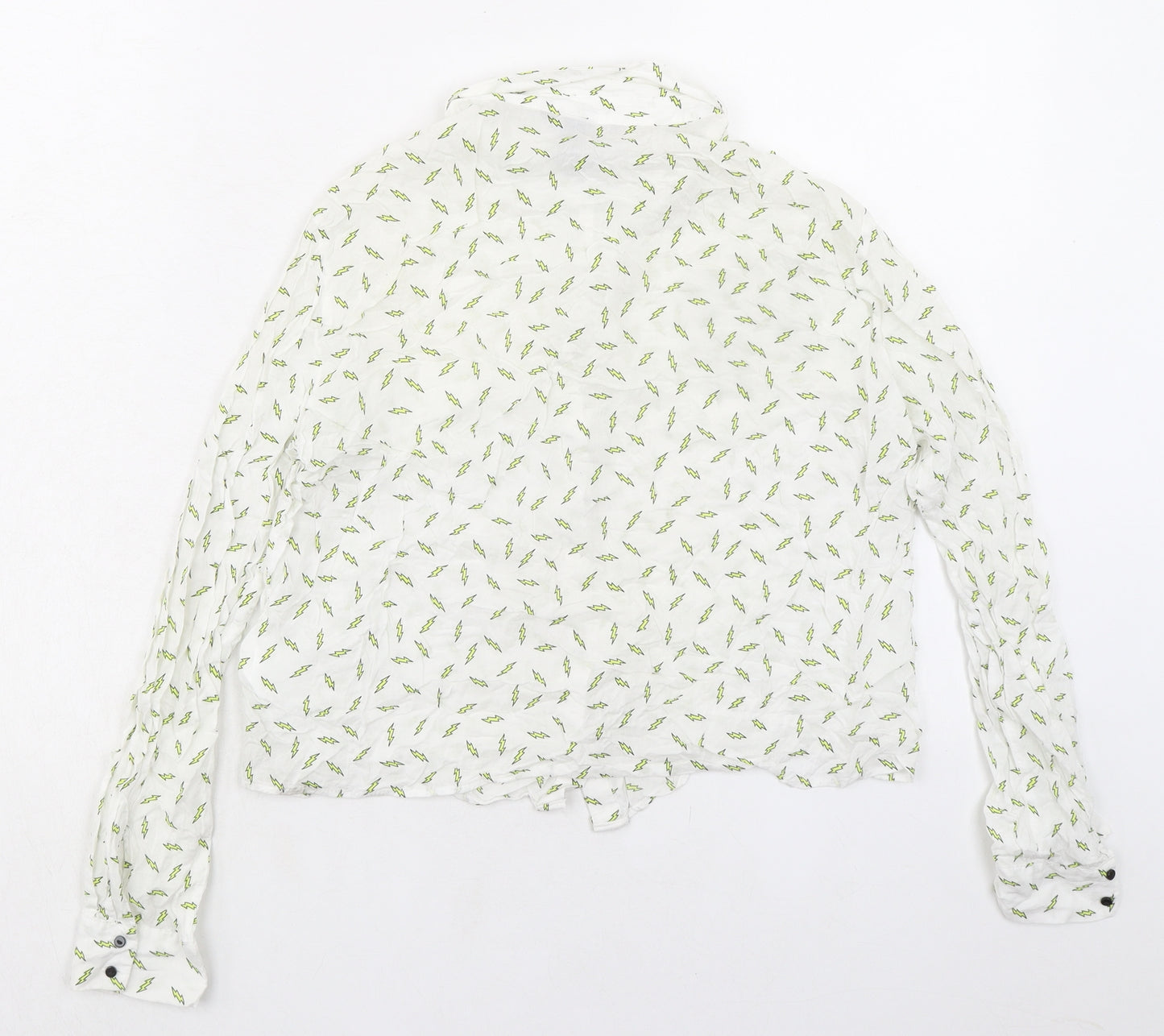 H&M Womens Ivory Geometric Viscose Basic Button-Up Size 10 Collared - Lightening Bolt