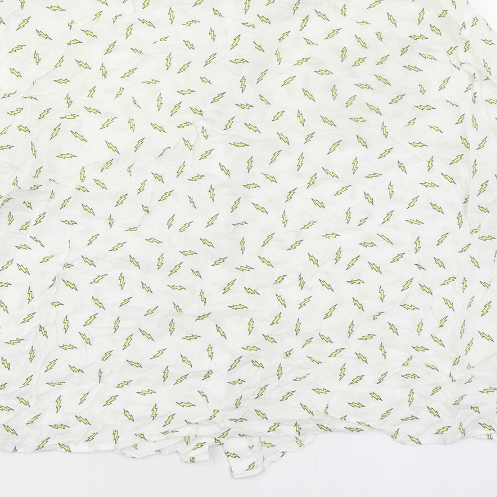 H&M Womens Ivory Geometric Viscose Basic Button-Up Size 10 Collared - Lightening Bolt