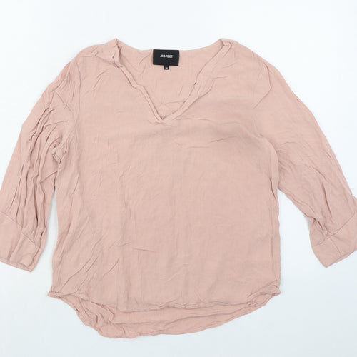Object Womens Pink Viscose Basic Blouse Size 8 V-Neck