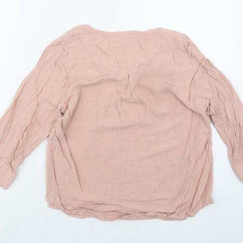 Object Womens Pink Viscose Basic Blouse Size 8 V-Neck