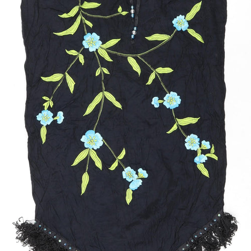 River Island Womens Black Floral Viscose A-Line Skirt Size 12 Tie