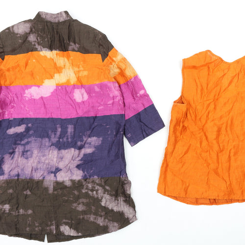Verse Womens Multicoloured Striped Polyester Basic Button-Up Size 16 Mock Neck - Two Piece Shirt and Tank