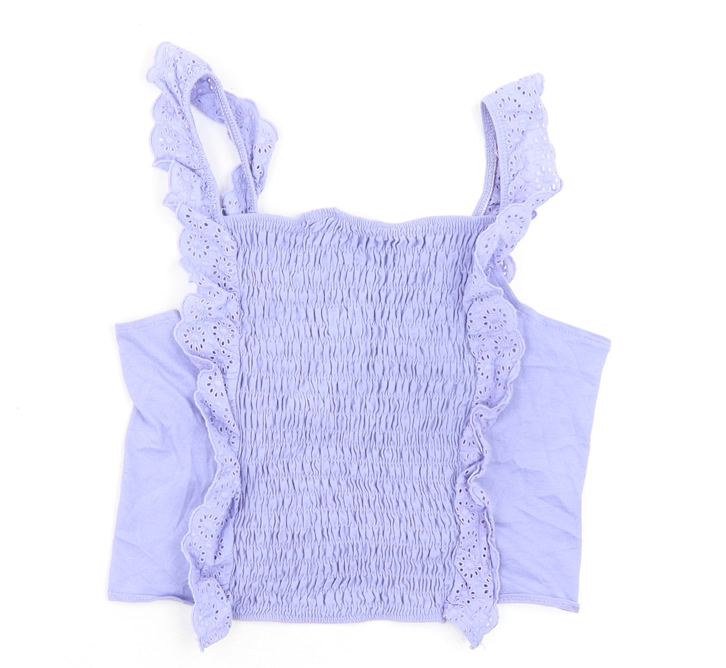 River Island Girls Purple 100% Cotton Cropped Tank Size 13-14 Years Square Neck Pullover - Broderie Anglaise