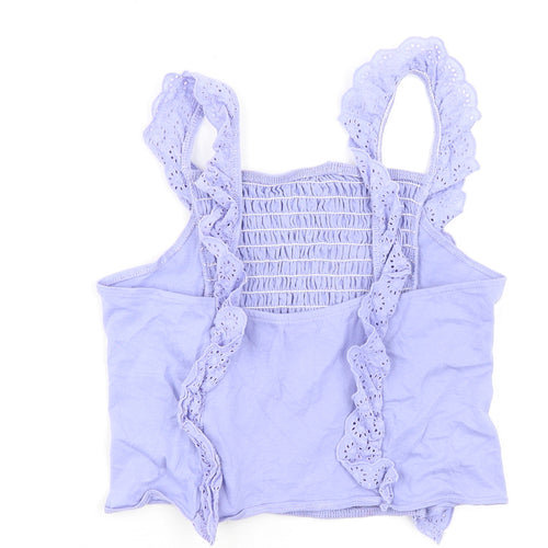 River Island Girls Purple 100% Cotton Cropped Tank Size 13-14 Years Square Neck Pullover - Broderie Anglaise