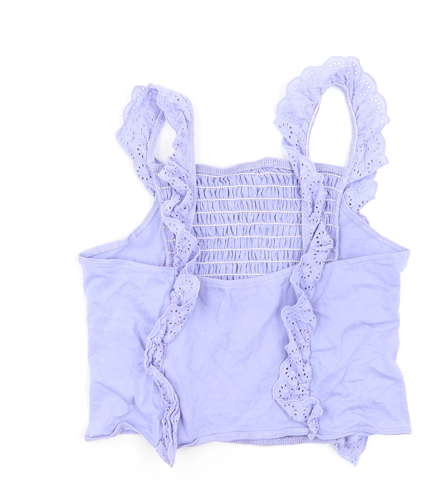 River Island Girls Purple 100% Cotton Cropped Tank Size 13-14 Years Square Neck Pullover - Broderie Anglaise