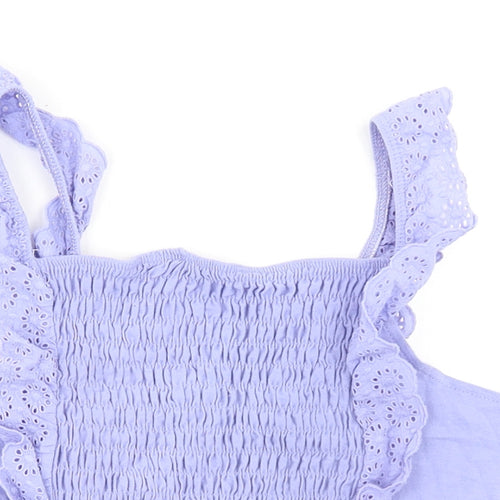 River Island Girls Purple 100% Cotton Cropped Tank Size 13-14 Years Square Neck Pullover - Broderie Anglaise