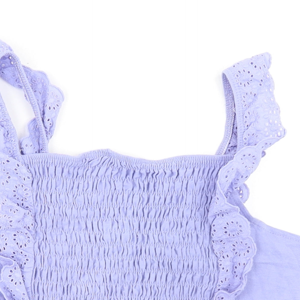 River Island Girls Purple 100% Cotton Cropped Tank Size 13-14 Years Square Neck Pullover - Broderie Anglaise