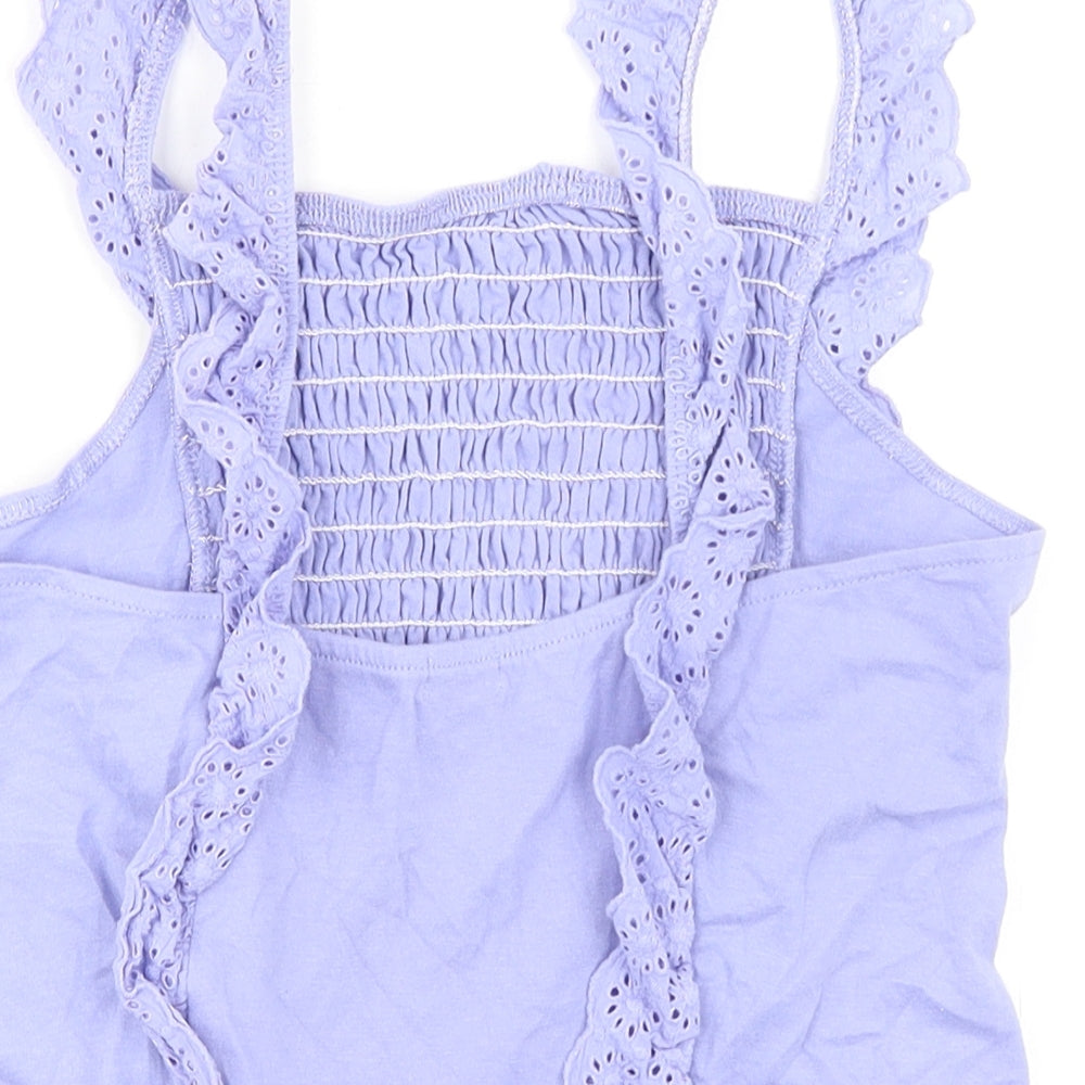 River Island Girls Purple 100% Cotton Cropped Tank Size 13-14 Years Square Neck Pullover - Broderie Anglaise