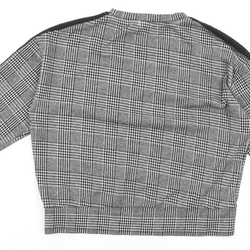 Amisu Womens Black Check Polyester Basic T-Shirt Size S Round Neck
