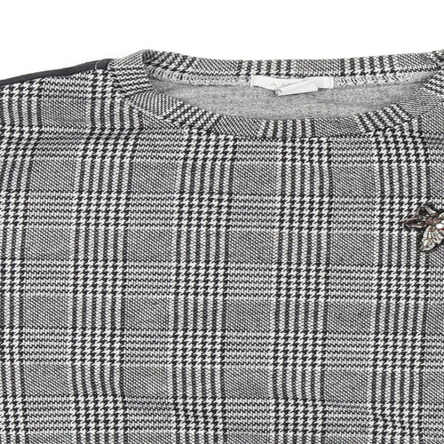 Amisu Womens Black Check Polyester Basic T-Shirt Size S Round Neck