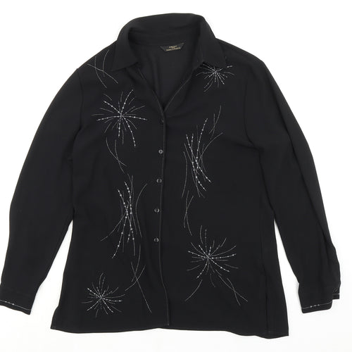 St Michael Womens Black Polyester Basic Button-Up Size 12 Collared