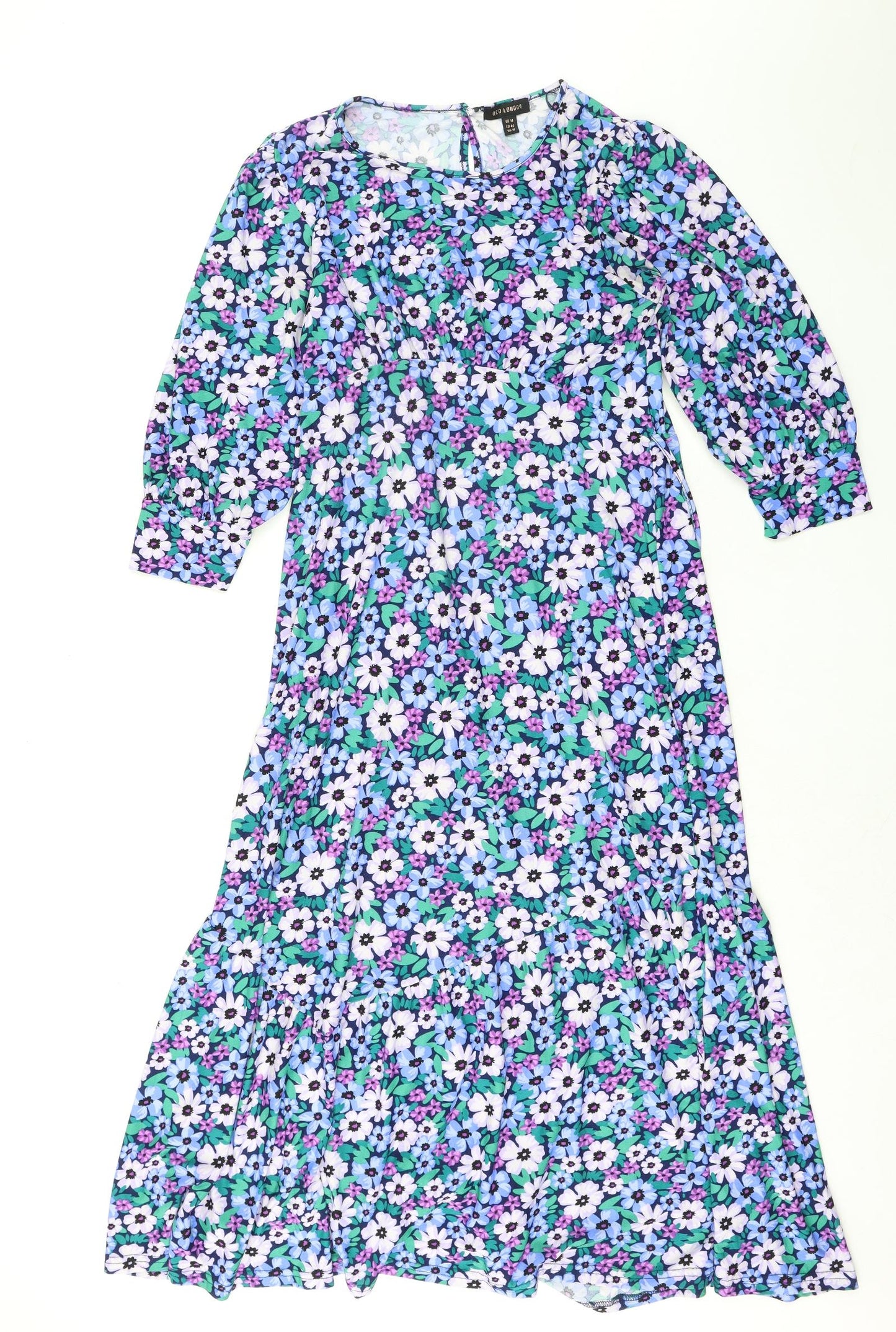 QED London Womens Multicoloured Floral Polyester A-Line Size 14 Round Neck Button