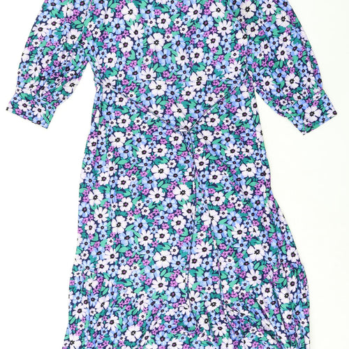 QED London Womens Multicoloured Floral Polyester A-Line Size 14 Round Neck Button