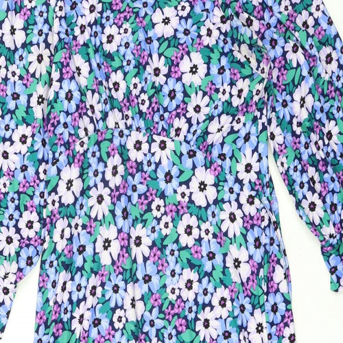 QED London Womens Multicoloured Floral Polyester A-Line Size 14 Round Neck Button