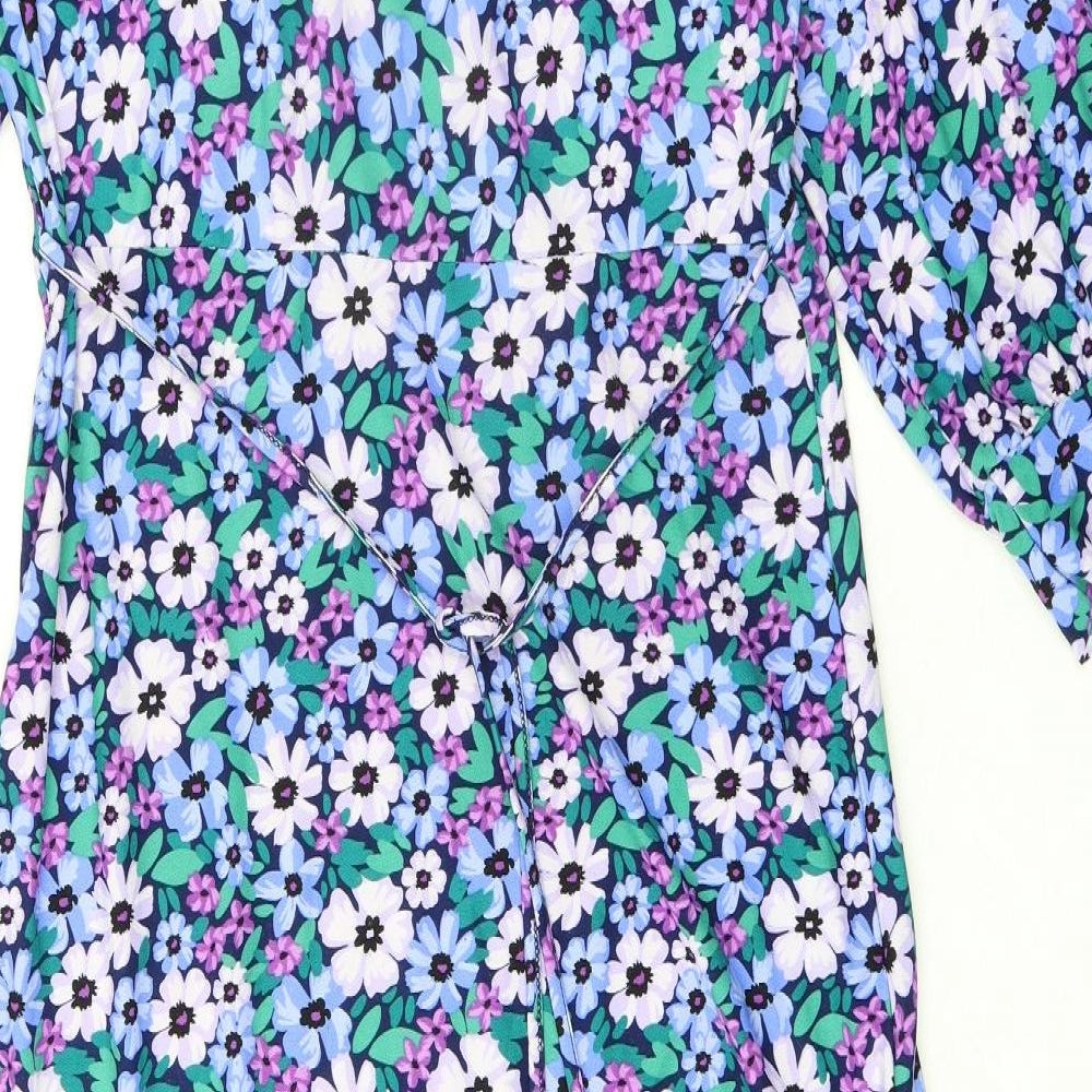 QED London Womens Multicoloured Floral Polyester A-Line Size 14 Round Neck Button