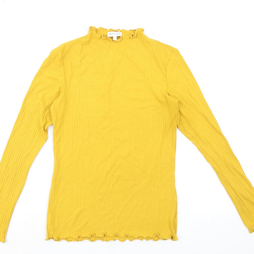 Warehouse Womens Yellow Viscose Basic T-Shirt Size 8 Mock Neck